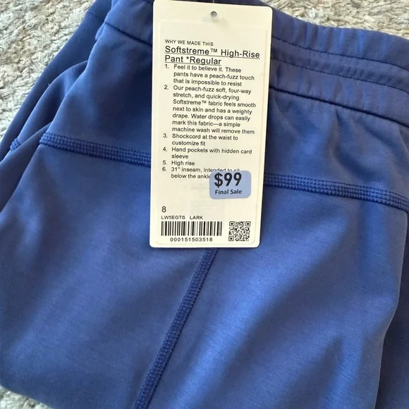 Lululemon Softstreme High-Rise Pant *Regular Larkspur Size 8 - Picture 2 of 2